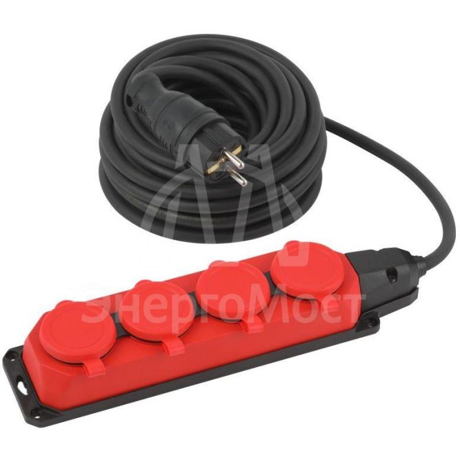 Удлинитель силовой UK-4e-3x1.5-10m-IP44(KG) с заземлением 4 розетки каучук 10м КГ 3х1.5кв.мм IP44 Эра Б0057586