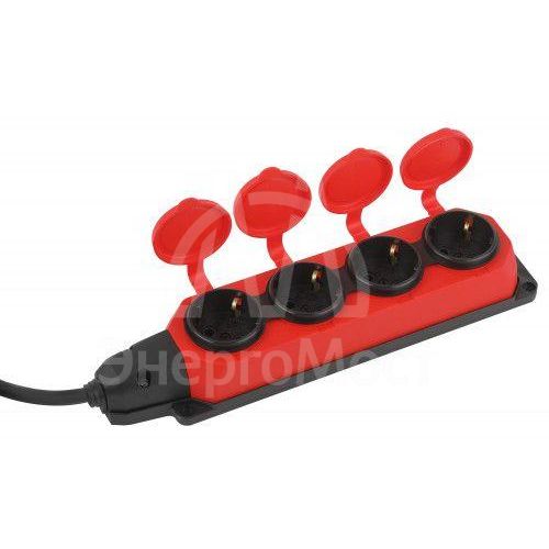 Удлинитель силовой UK-4e-3x1.5-10m-IP44(KG) с заземлением 4 розетки каучук 10м КГ 3х1.5кв.мм IP44 Эра Б0057586