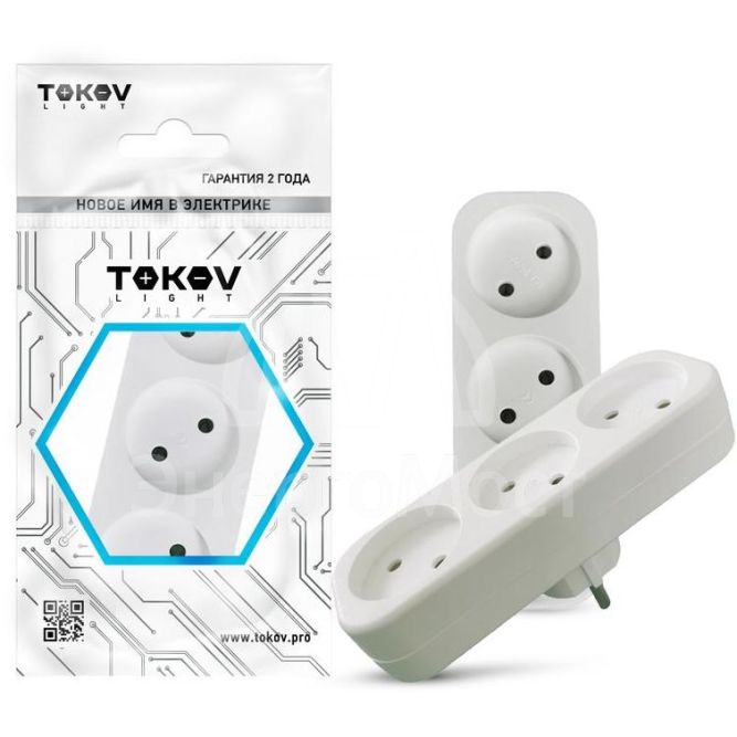 Разветвитель 3-м без заземл. 16А 250В IP20 полипропилен бел. TOKOV ELECTRIC TKL-S3-C01
