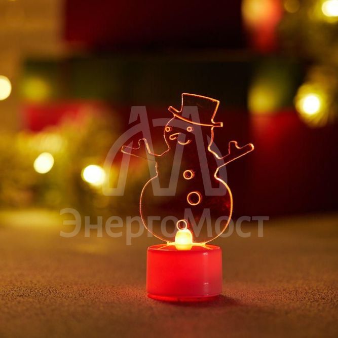 Фигура светодиодная &amp;quot;Снеговик в шляпе&amp;quot; на подставке (батарейки 3хAG13(LR44) в компл.) 10см 1LED IP20 4.5В RGB NEON-NIGHT 501-043