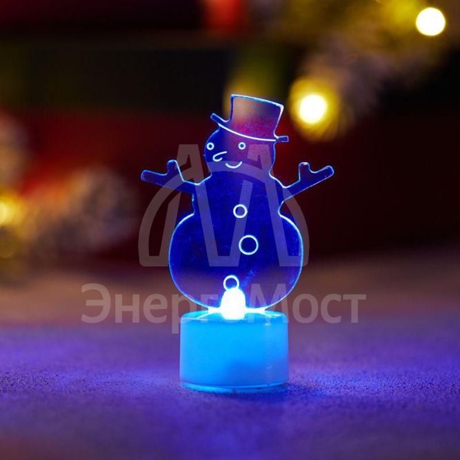 Фигура светодиодная &amp;quot;Снеговик в шляпе&amp;quot; на подставке (батарейки 3хAG13(LR44) в компл.) 10см 1LED IP20 4.5В RGB NEON-NIGHT 501-043