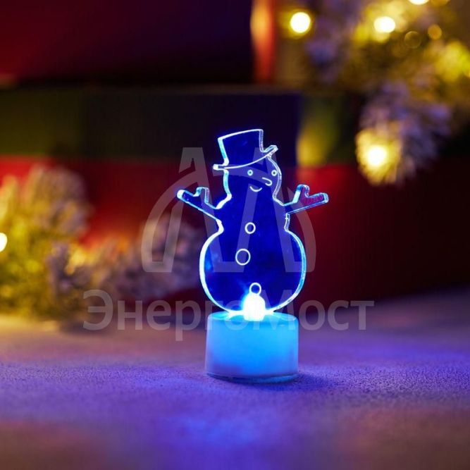 Фигура светодиодная &amp;quot;Снеговик в шляпе&amp;quot; на подставке (батарейки 3хAG13(LR44) в компл.) 10см 1LED IP20 4.5В RGB NEON-NIGHT 501-043