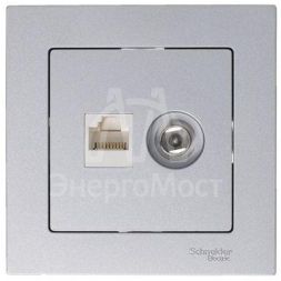 Розетка компьютерная + телевизионная 2-м AtlasDesign RJ45 кат.5E + TV механизм алюм. SchE ATN000389