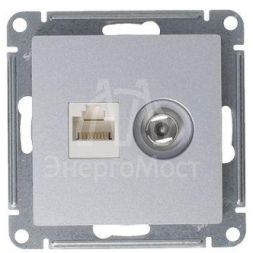 Розетка компьютерная + телевизионная 2-м AtlasDesign RJ45 кат.5E + TV механизм алюм. SchE ATN000389