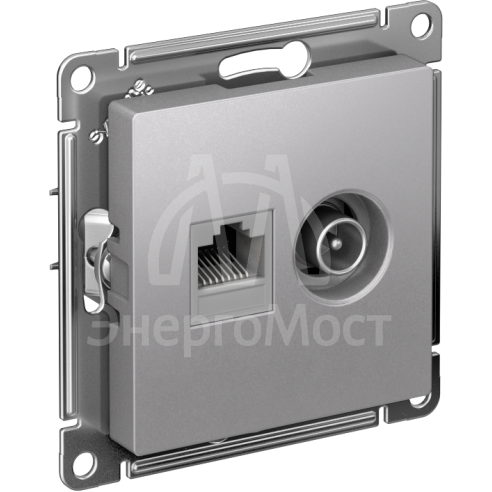 Розетка компьютерная + телевизионная 2-м AtlasDesign RJ45 кат.5E + TV механизм алюм. SchE ATN000389