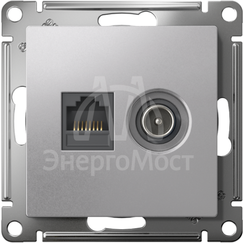 Розетка компьютерная + телевизионная 2-м AtlasDesign RJ45 кат.5E + TV механизм алюм. SchE ATN000389