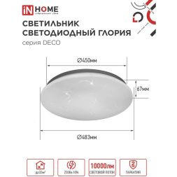 Светильник светодиодный DECO ГЛОРИЯ 95Вт 6500К 10000лм 230В 483х67мм IN HOME 4690612058627