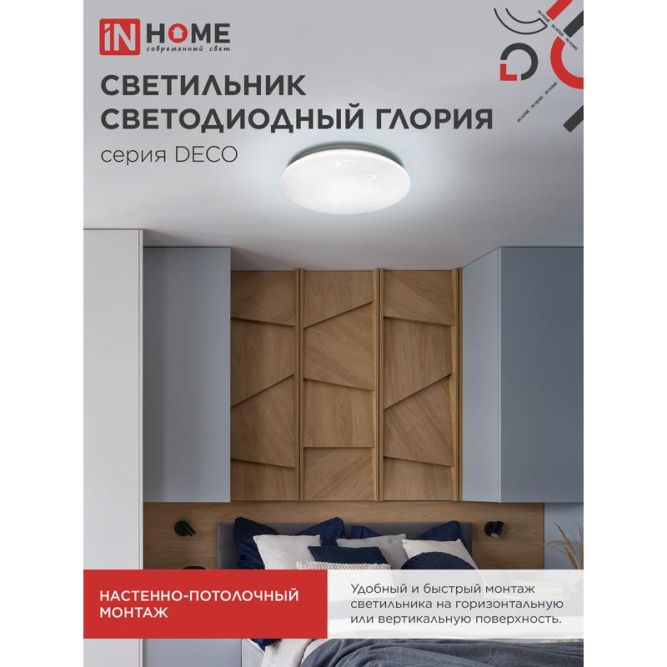 Светильник светодиодный DECO ГЛОРИЯ 95Вт 6500К 10000лм 230В 483х67мм IN HOME 4690612058627