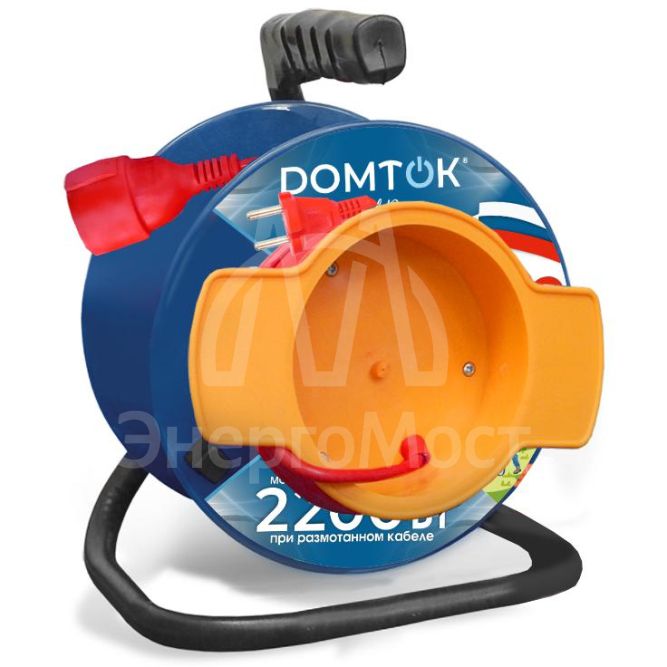 Удлинитель на катушке 1х40м без заземл. 10А IP20 2.2кВт с выносн. розеткой ПВС 2х1 DOMTOK 2429