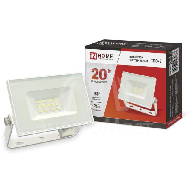 Прожектор светодиодный СДО-7 20Вт 6500К IP65 1800лм 230В бел. IN HOME 4690612034683