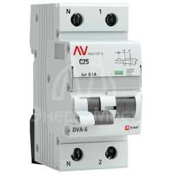 Выключатель автоматический дифференциального тока 2п C 25А 100мА тип AC 6кА DVA-6 Averes EKF rcbo6-1pn-25C-100-ac-av