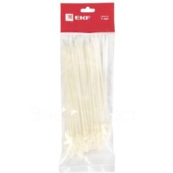Хомут кабельный 3.6х200 нейл. бел. с отверстием для крепления (уп.100шт) EKF plc-c-o-3.6x200
