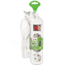 Удлинитель электрический UDL-10-315-ES Greenline 3 розетки с заземлением с выключателем 1.5м ПВС 3х0.75кв.мм Эра Б0065051