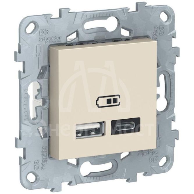 Розетка USB 2-м UNICA NEW тип А+С 5В/2400мА беж. SchE NU501844