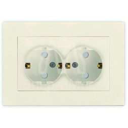 Розетка 2-м СП Афина 16А IP20 с заземл. защ. шторки в сборе сл. кость (ivory) Universal A0050-I