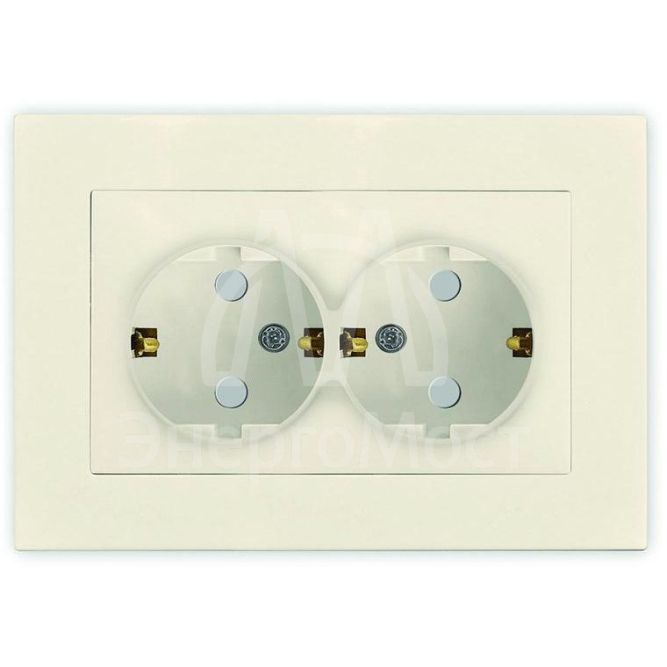Розетка 2-м СП Афина 16А IP20 с заземл. защ. шторки в сборе сл. кость (ivory) Universal A0050-I