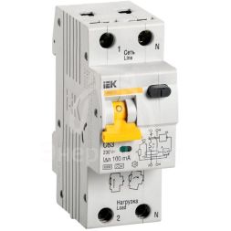 Выключатель автоматический дифференциального тока 2п (1P+N) C 63А 100мА тип A 6кА АВДТ-32 IEK MAD22-5-063-C-100