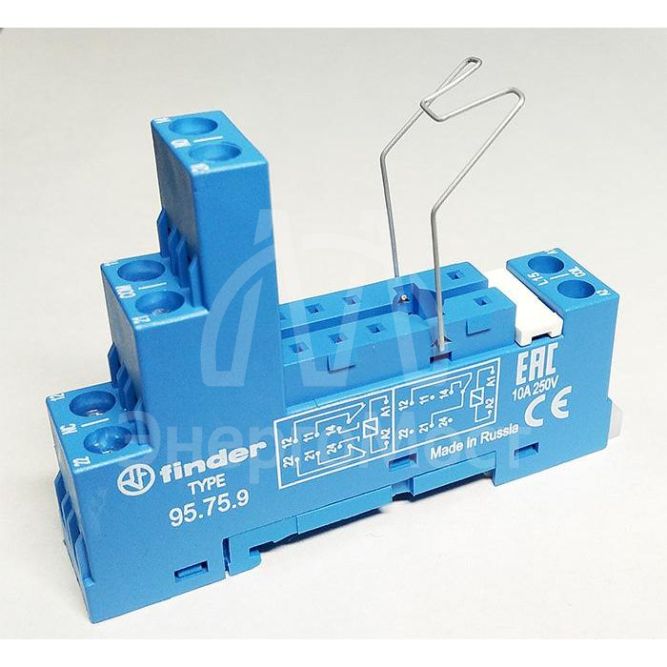 Розетка с винт. клеммами (с зажимной клетью) для реле 40.51 40.52 40.61 40.62 модули 99.01 в комплекте металлич. клипса 095.71 син. FINDER 95759SMA