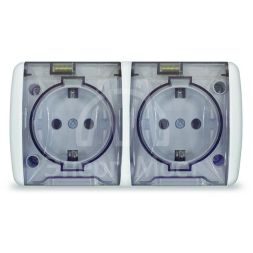 Розетка 2-м ОП Клио 16А IP54 с заземл. с прозр. крышкой бел. UNIVersal К2232