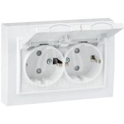 Розетка 2-м СП Минск 16А IP44 с заземл. защ. шторки с крышкой бел. EKF ERR16-129-200-44