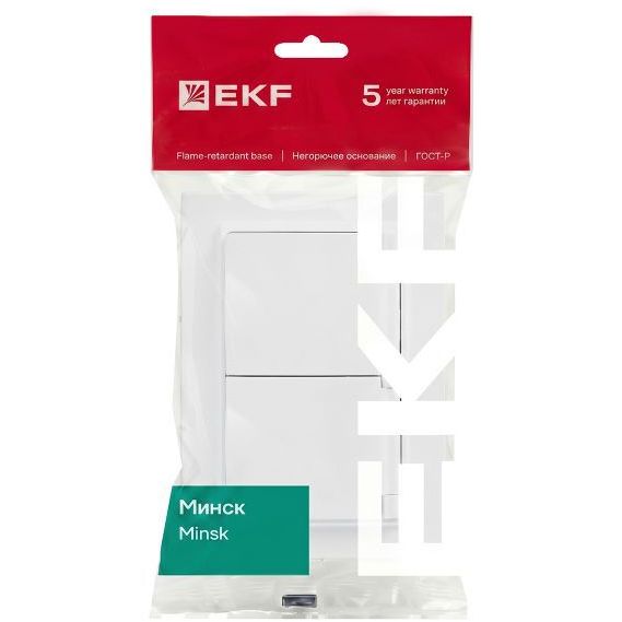 Розетка 2-м СП Минск 16А IP44 с заземл. защ. шторки с крышкой бел. EKF ERR16-129-200-44