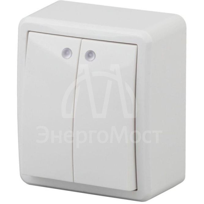 Выключатель 2-кл. ОП Эра Эксперт 10А IP20 11-1205-01 250В 10AX с подсветкой бел. Эра Б0020666