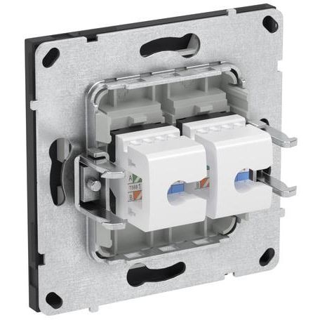 Розетка компьютерная 2-м KANT RJ45 кат.6A без шторки черн. уголь DKC 7012674