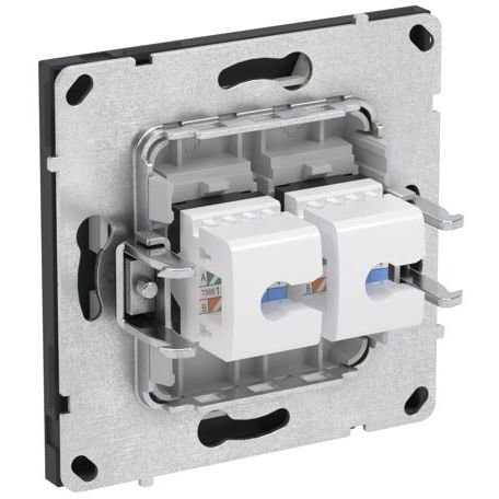 Розетка компьютерная 2-м KANT RJ45 кат.6A без шторки черн. уголь DKC 7012674