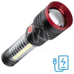 Фонарь аккумуляторный ручной 10Вт LED+5Вт COB LED+красн. zoom-линза Li-ion 18650 2200мА.ч Power-bank корпус анодированный алюм. USB-шнур type C магнит на корпусе КОСМОС KOC132Lit