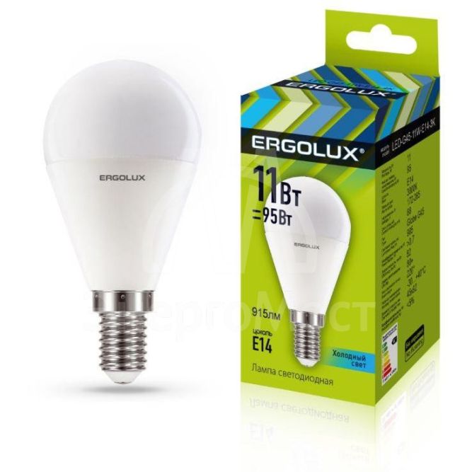 Лампа светодиодная LED-G45-11W-E14-4K Шар 11Вт E14 4500К 172-265В Ergolux 13628
