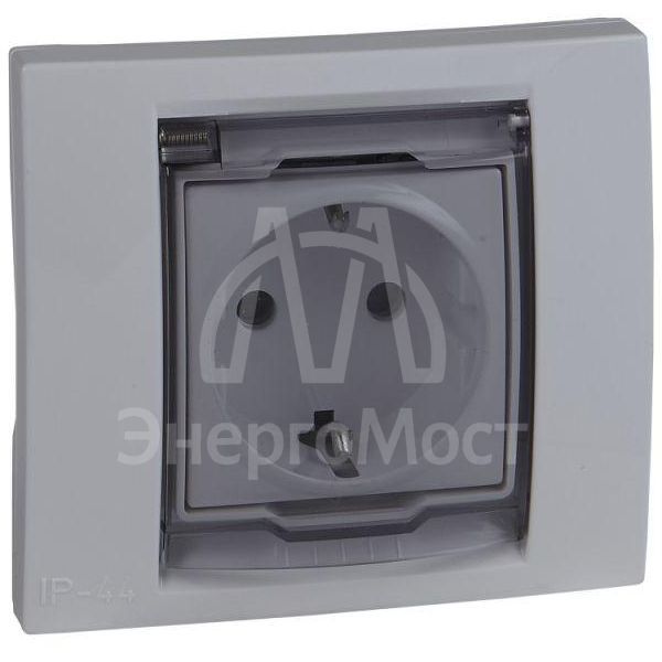 Розетка 1-м СП Unica с защ. крышкой защ. шторки с заземл. IP44 бел. SchE MGU61.037.18