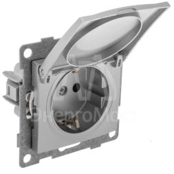 Розетка 1-м СП Bravo 16А 250В с заземл. защ. шторки с крышкой механизм серебр. GUSI С10Р91-004