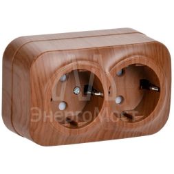 Розетка 2-м ОП GLORY РСш22-3-ХД 16А с заземл. защ. шторки дуб IEK ERH24-K24-16