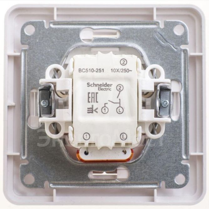Выключатель 2-кл. СП W59 10А IP20 10AX с подсветкой в сборе бел. SchE VS510-251-18