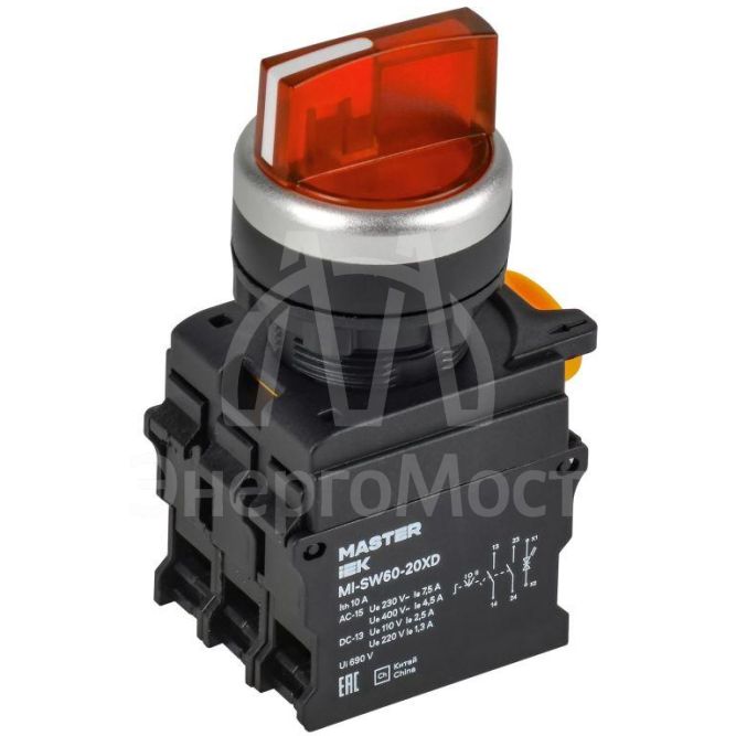 Переключатель 3 полож. 2НО с подсветкой красн. MASTER IEK MI-SW60-20XD-4-14-3-K04