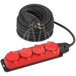 Удлинитель силовой UK-4e-3x1.5-20m-IP44(KG) с заземлением 4 розетки каучук 20м КГ 3х1.5кв.мм IP44 Эра Б0057587