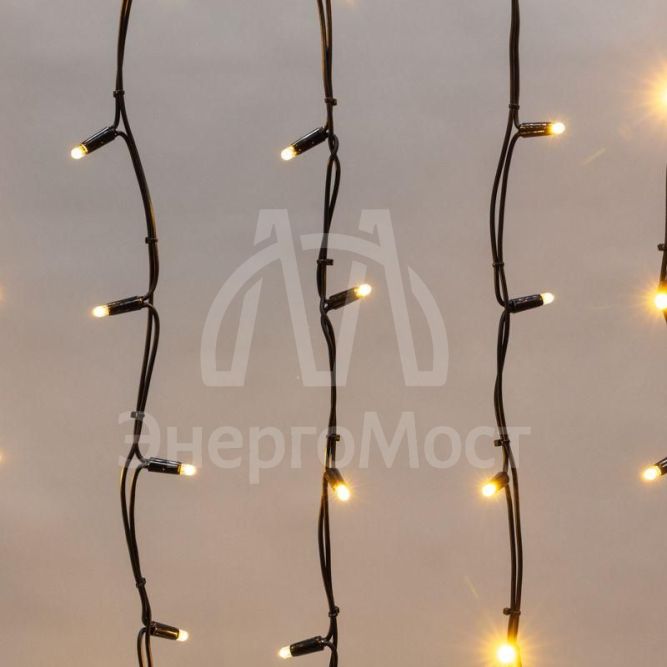 Гирлянда &amp;quot;Айсикл&amp;quot; (бахрома) 4.0х0.6м 128LED тепл. бел. 8Вт 220В IP54 провод черн. каучук Neon-Night 255-226