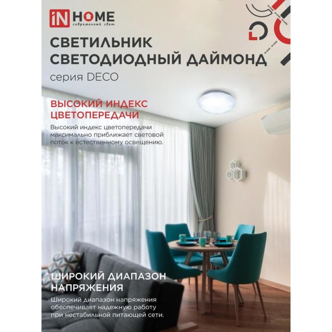 Светильник светодиодный DECO ДАЙМОНД 95Вт 6500К 10000лм 230В 496х85мм IN HOME 4690612058634