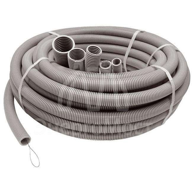 Труба гофрированная ПВХ d25мм с протяжкой сер. (50м) Ruvinil 12501