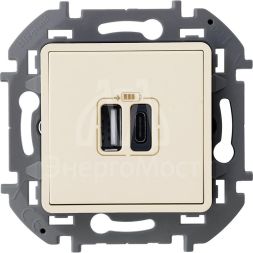 Устройство зарядное Inspiria с 2-мя USB разьемами A и C 240В/5В 3000мА сл. кость IEK 673761