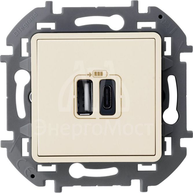 Устройство зарядное Inspiria с 2-мя USB разьемами A и C 240В/5В 3000мА сл. кость IEK 673761