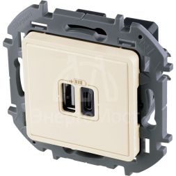 Устройство зарядное Inspiria с 2-мя USB разьемами A и C 240В/5В 3000мА сл. кость IEK 673761