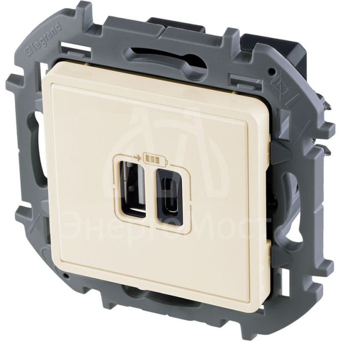 Устройство зарядное Inspiria с 2-мя USB разьемами A и C 240В/5В 3000мА сл. кость IEK 673761