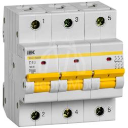 Выключатель автоматический модульный 3п D 10А 10кА ВА47-100МА без тепл. расцеп. KARAT IEK MVA43-3-010-D