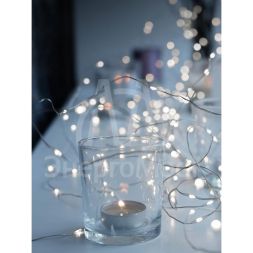 Гирлянда светодиодная &amp;quot;Серебряные нити&amp;quot; 10м 100LED в виде капель работает от 220В с трансформатором Космос KOCNL-EL150_silver