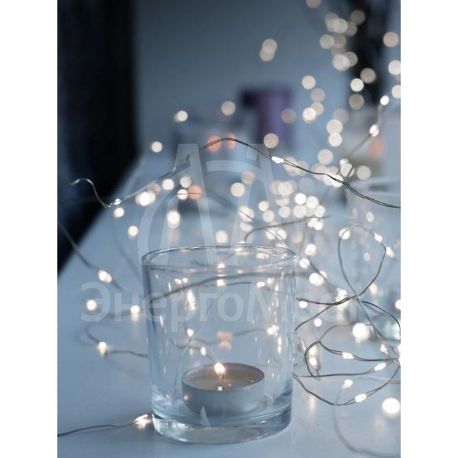 Гирлянда светодиодная &amp;quot;Серебряные нити&amp;quot; 10м 100LED в виде капель работает от 220В с трансформатором Космос KOCNL-EL150_silver