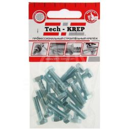 Болт М6х25 с шестигранной головкой цинк. DIN 933 (уп.18шт) класс прочности 8.8. пакет Tech-Krep 102958