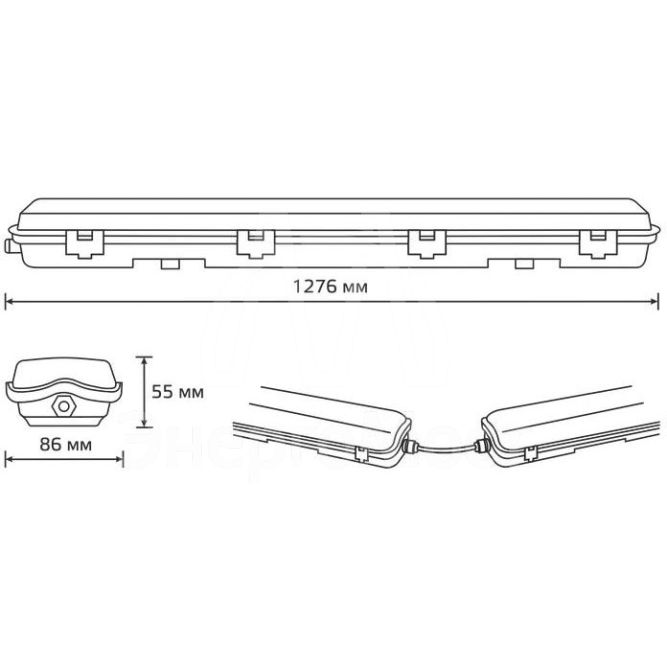 Светильник влагозащитный СПП-Т8-G13 LITE 1276х86х55 IP65 для светодиодных ламп 2х1200 Gauss 909437212