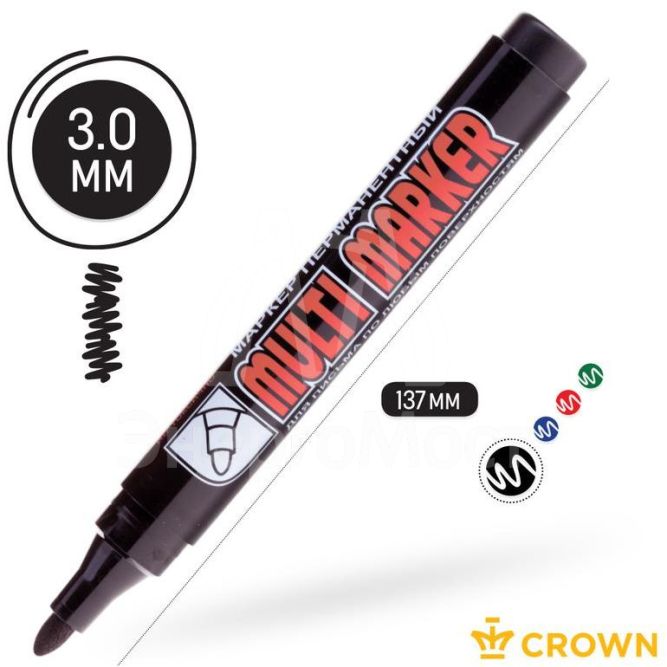 Маркер перманентный &amp;quot;Multi Marker&amp;quot; пулевидный 3мм черн. Crown Б0048239