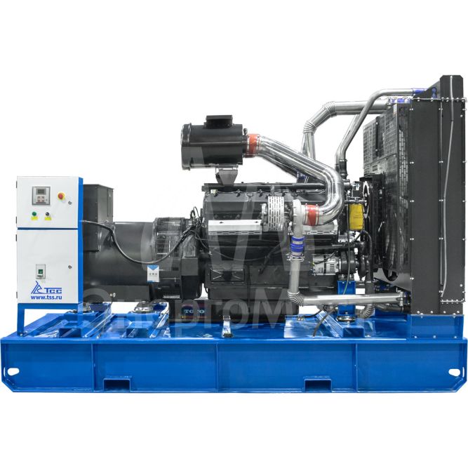 Дизельный генератор ТСС ЭД-400-Т400 с АВР в погодозащитном кожухе на прицепе